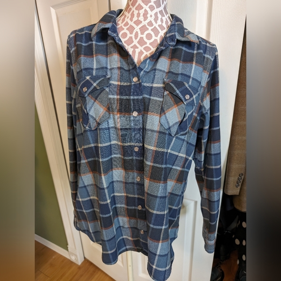 Women's Pendleton snap front Virgin wool blue plaid Western long sleeve top xl - Picture 1 of 9